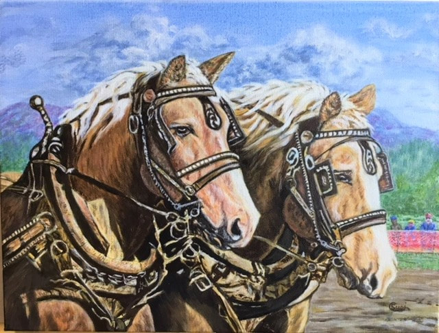 Belgium Team Ready, 12x16 Acrylic Painting by Susie Caron. 2nd place winner at Champlain Valley Fair, 2018
