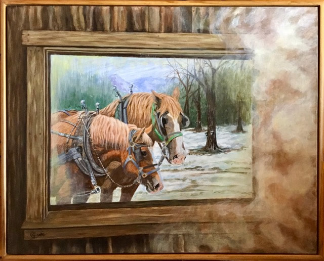 Acrylic painting titled Maple Horses Watch by Susie Caron