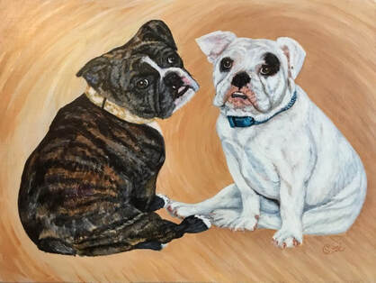  Pet Portrait Painting of 2 Bulldogs by Susie Caron