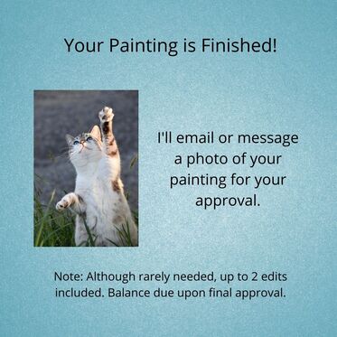 Cat with caption seeking pet portrait approval.