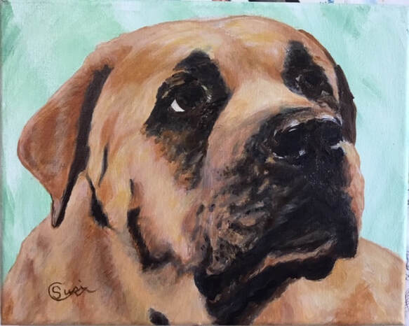 Acrylic Painting of  Mastiff Dog for LB, by Susie Caron. (c) 2018